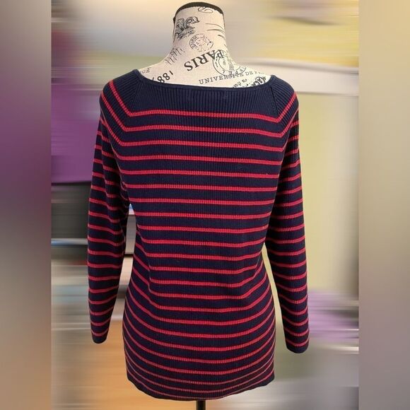 Lauren Ralph Lauren Women’s Size Large Navy & Red Striped Sweater • Relaxed Fit - Picture 3 of 16